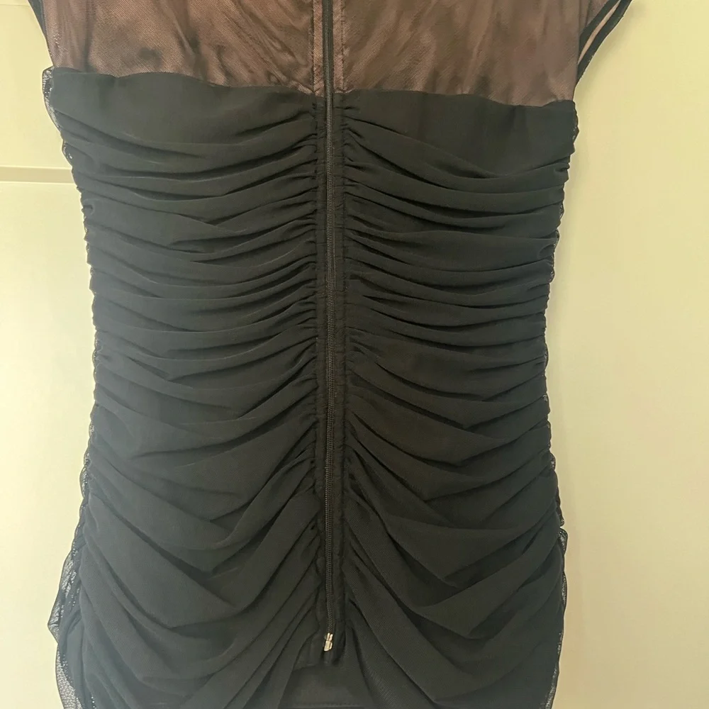 Bcbg blouse mesh Rutched bow brooch sexy cute formal flattering dress up y2k - Picture 3 of 4